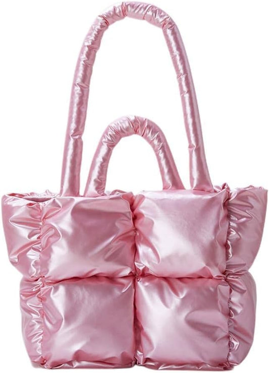 Puff Metallic Glossy pink Tote & Shoulder Bag