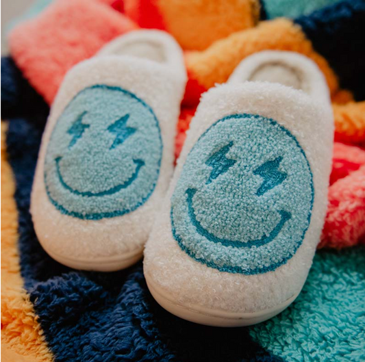 Blue happy Furry Slippers