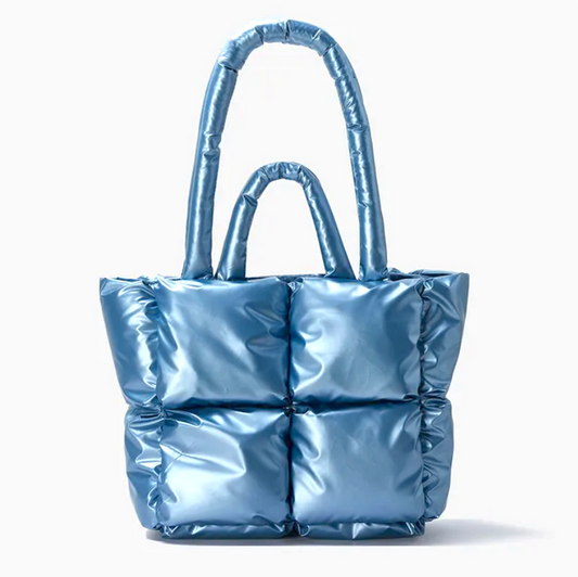 Puff Metallic Glossy blue Tote & Shoulder Bag